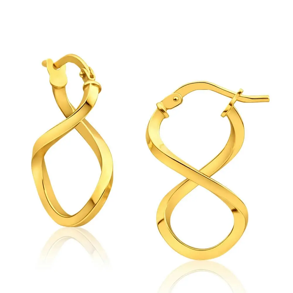 9ct Yellow Gold Silver Filled Figure 8 Hoop Earrings