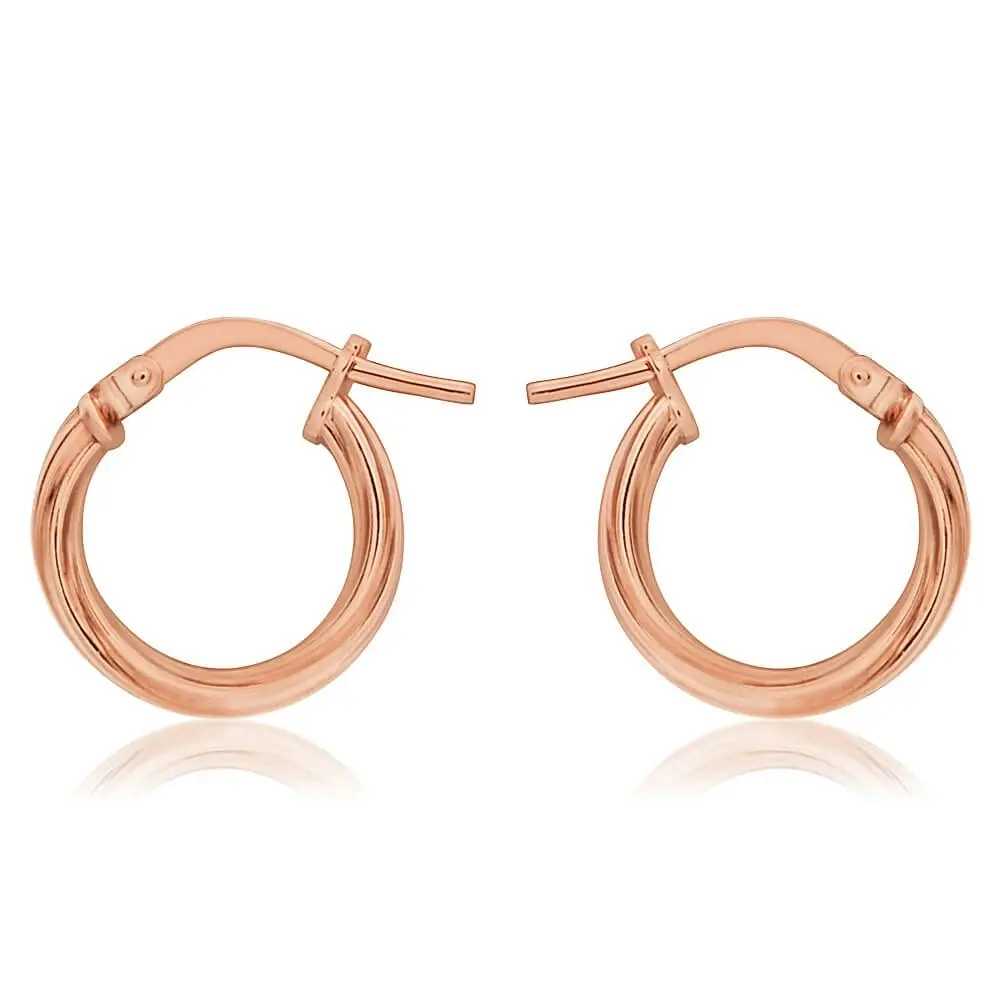 9ct Rose Gold Silver Filled Twist Hoop Earrings in 10mm