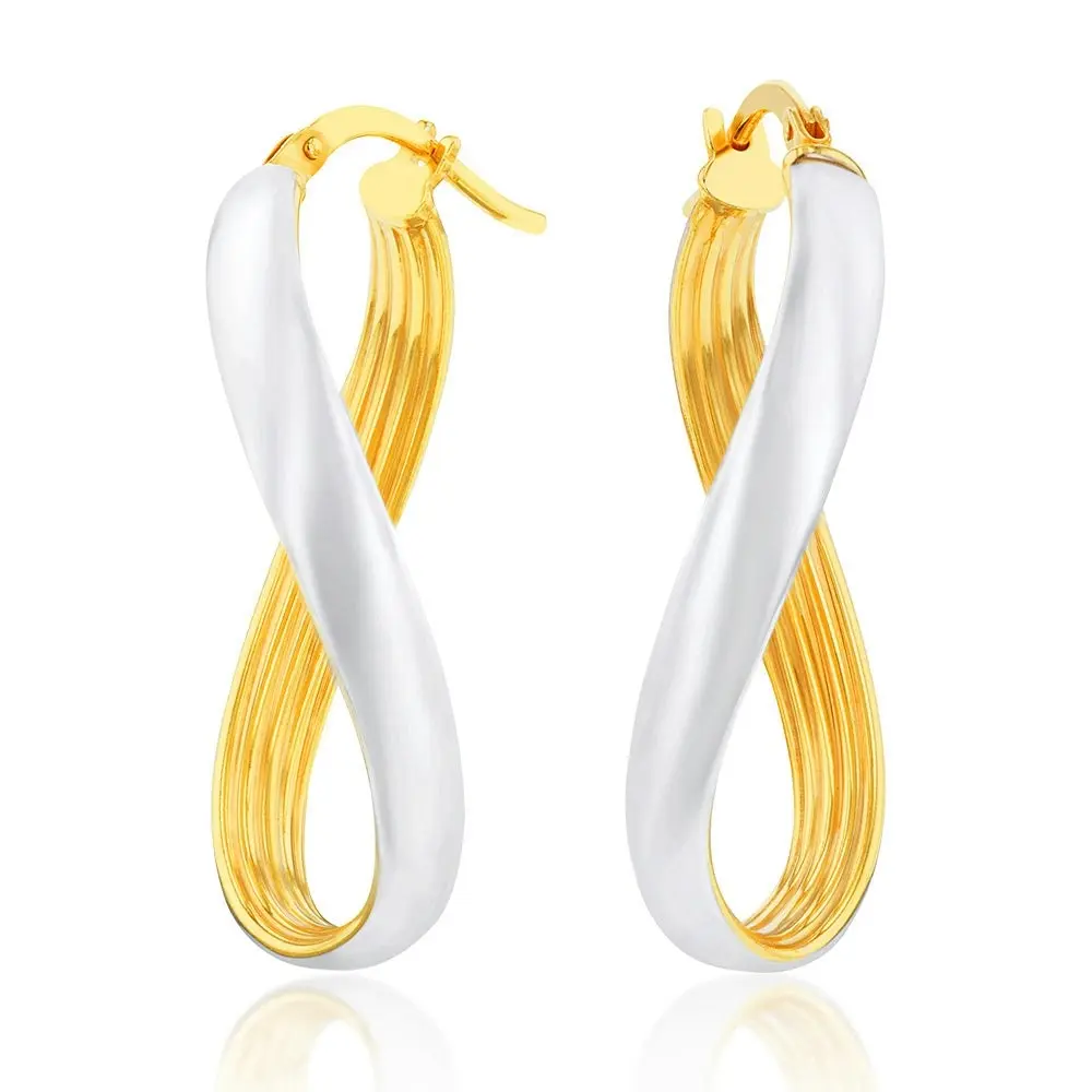 9ct Silverfilled Yellow And Silver Gold Twisted Hoop Earrings