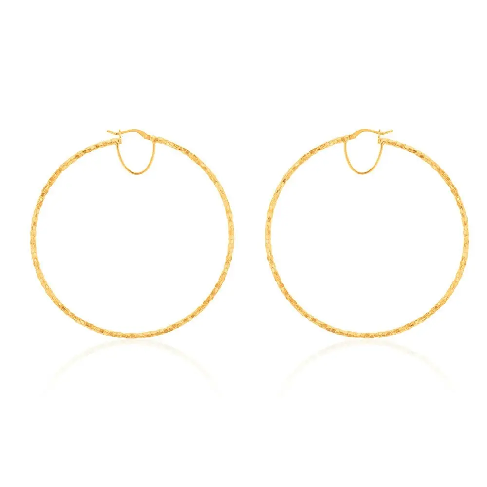 9ct Yellow Gold Silverfilled Fancy 60mm Hoop Earrings