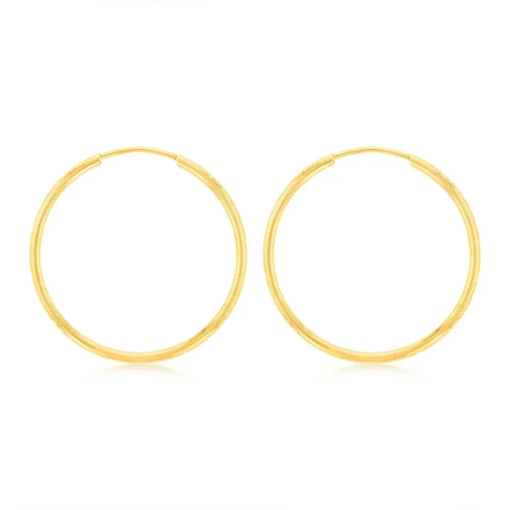 9ct Yellow Gold Diamond-Cut Hoops 25mm