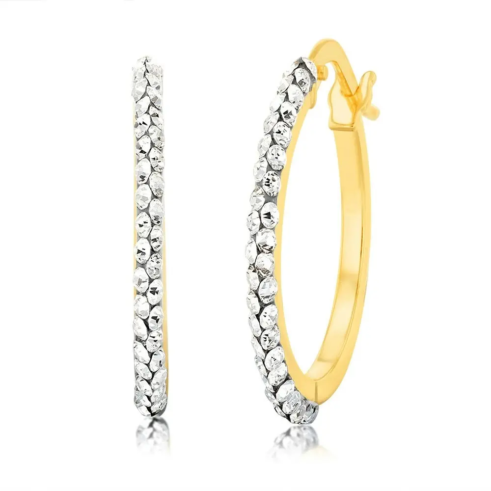 9ct Yellow Gold Filled 15mm Crystal Hoop Earrings