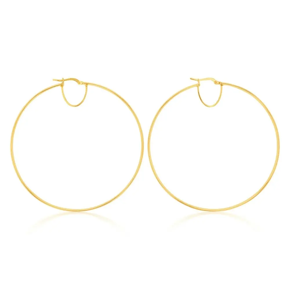 9ct Silverfilled Yellow Gold Plain 60mm Hoop Earrings