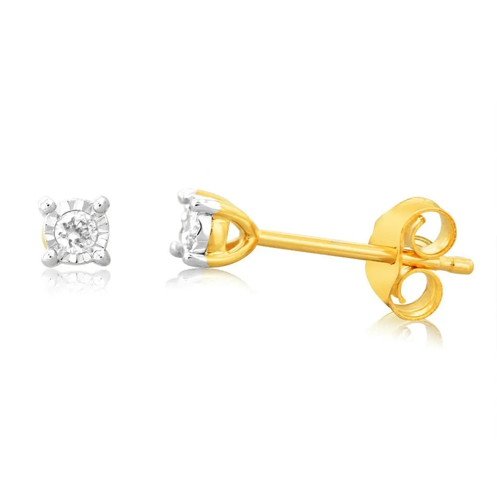 9ct Yellow Gold 0.05 Carat Diamond Stud Earrings with Disc Setting