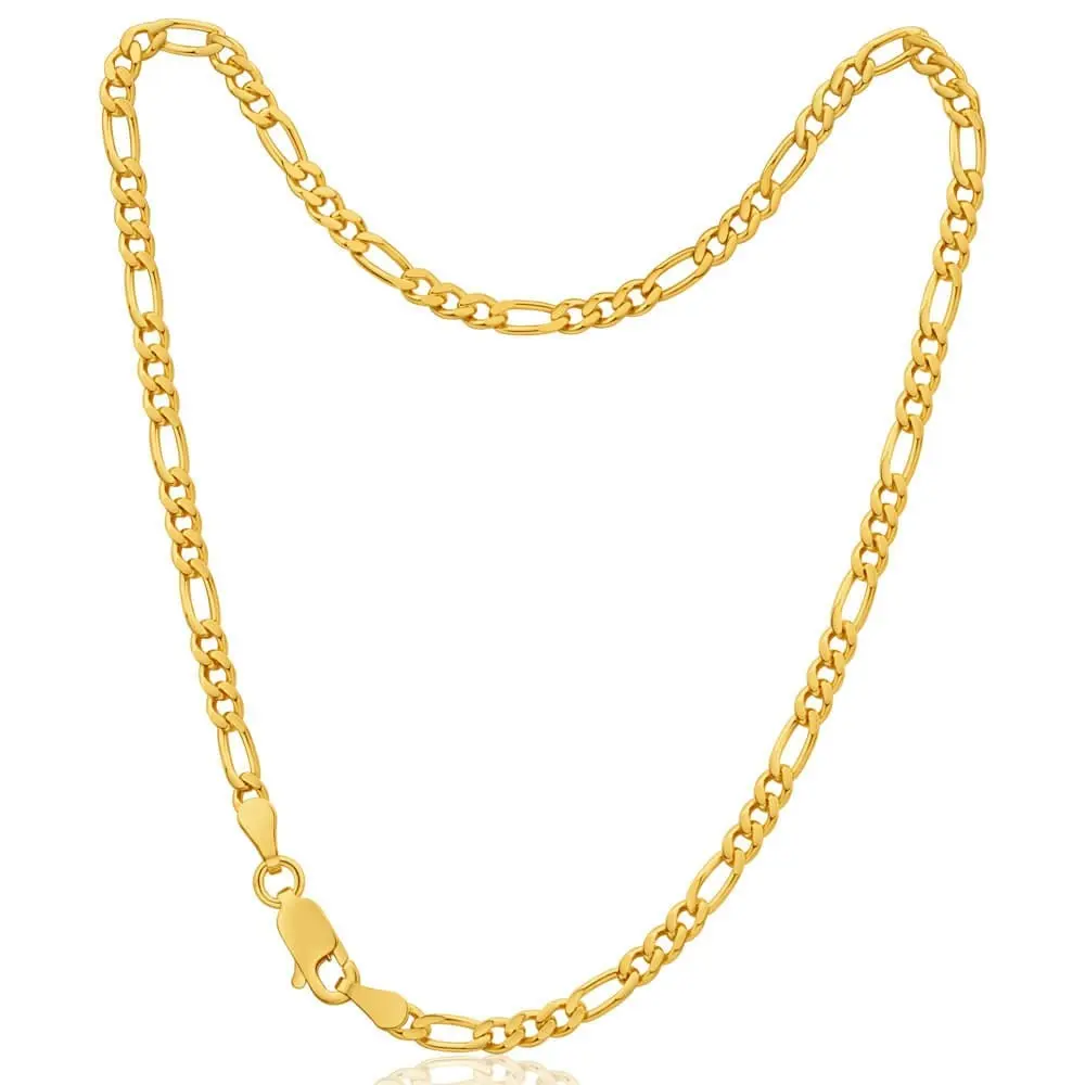 9ct Yellow Gold 1:3 Figaro 80Gauge 27cm Anklet