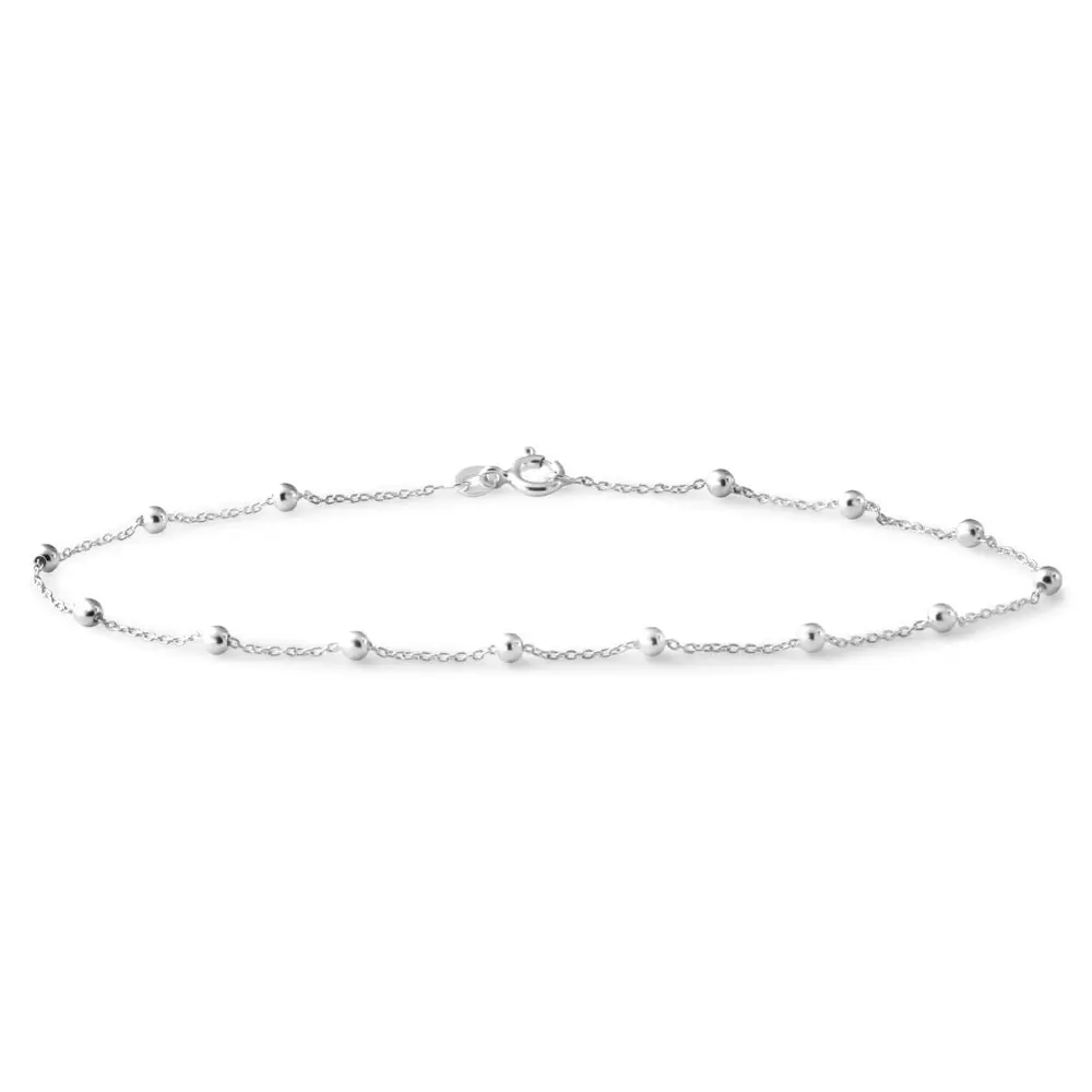 Sterling Silver 25cm Ball and Trace Chain Anklet