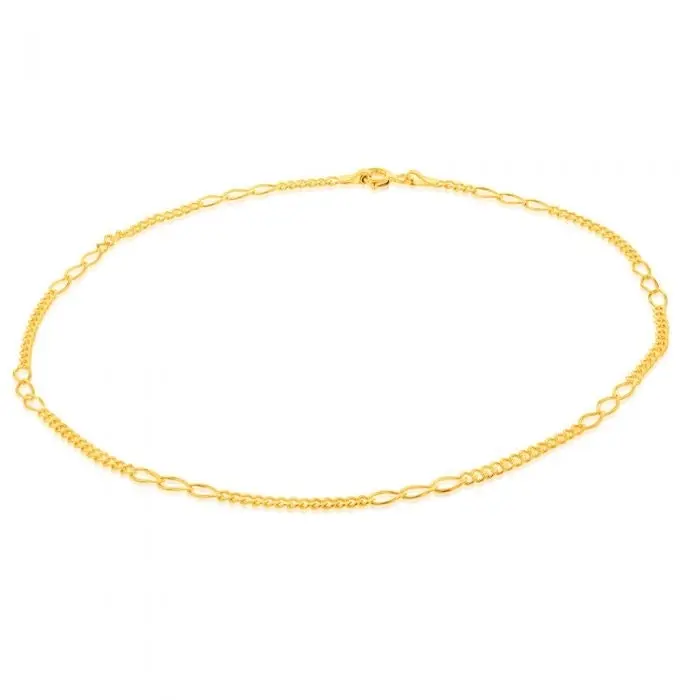 9ct Yellow Gold Fancy 50 Gauge Curb 27cm Anklet