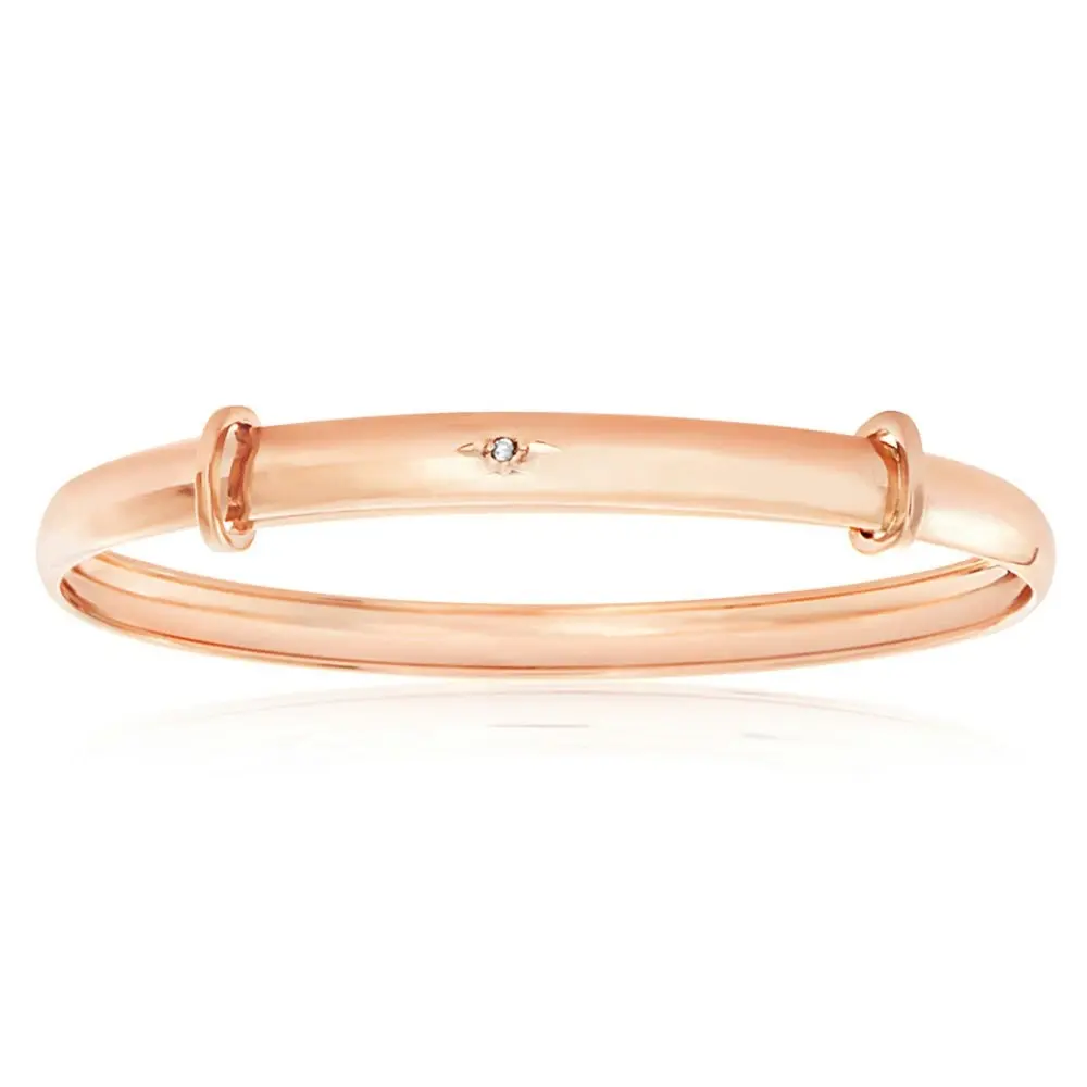 9ct Rose Gold Diamond Set Expandable Baby Bangle