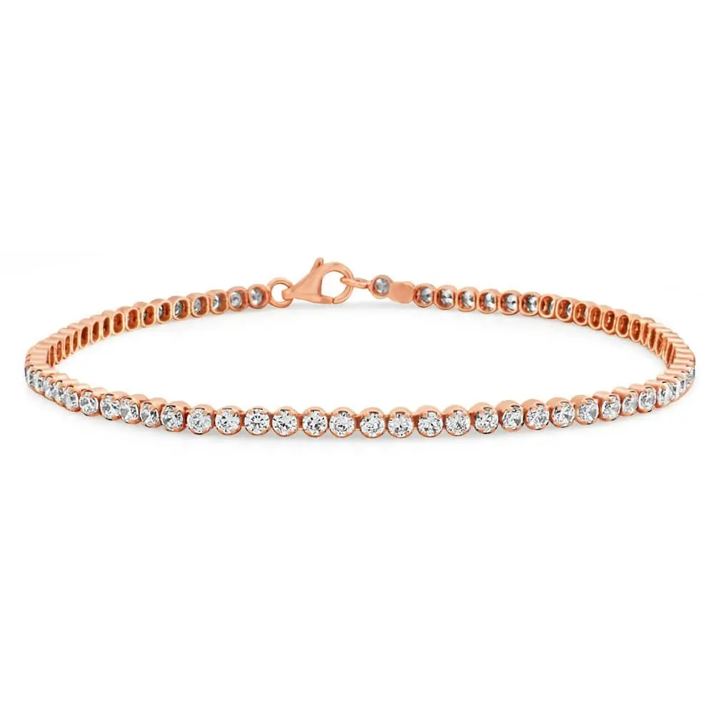 Rose Gold Plated Sterling Silver Cubic Zirconia 19cm Tennis Bracelet