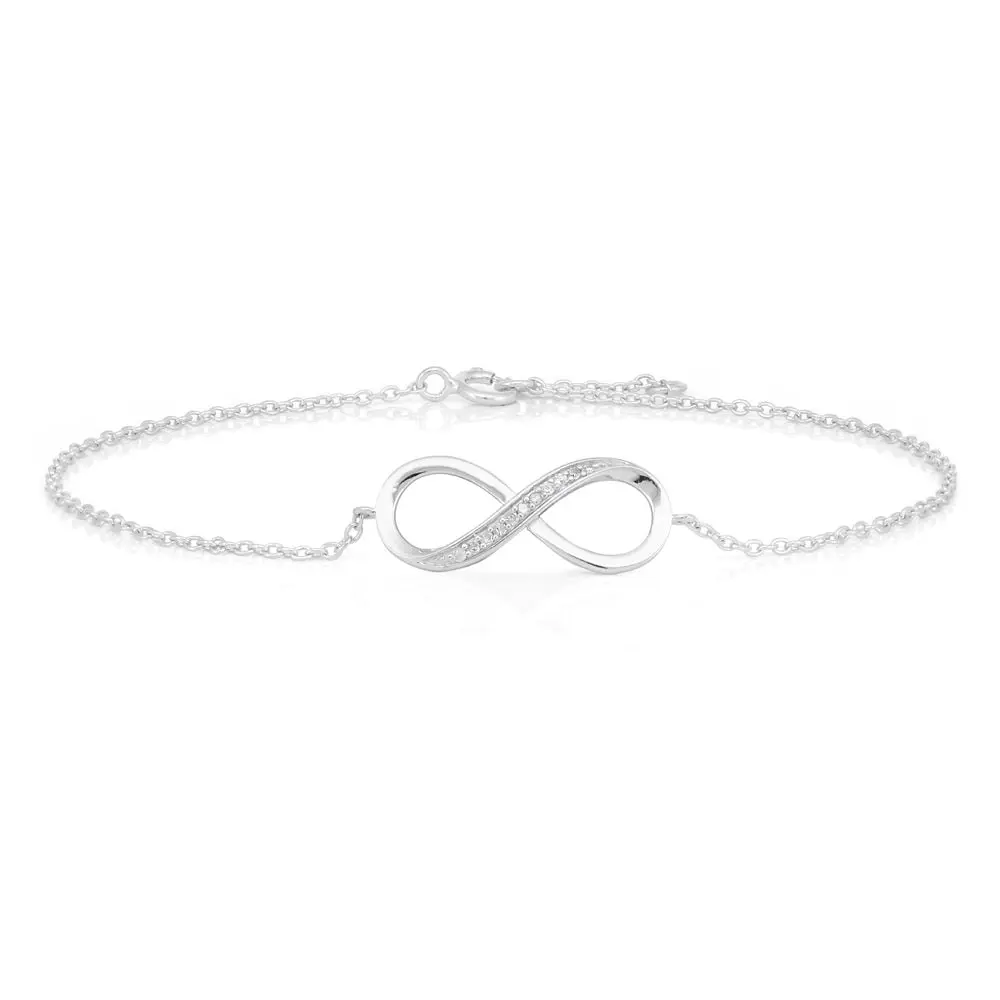 Sterling Silver 0.04 Carat Diamond Infinity 19cm Bracelet