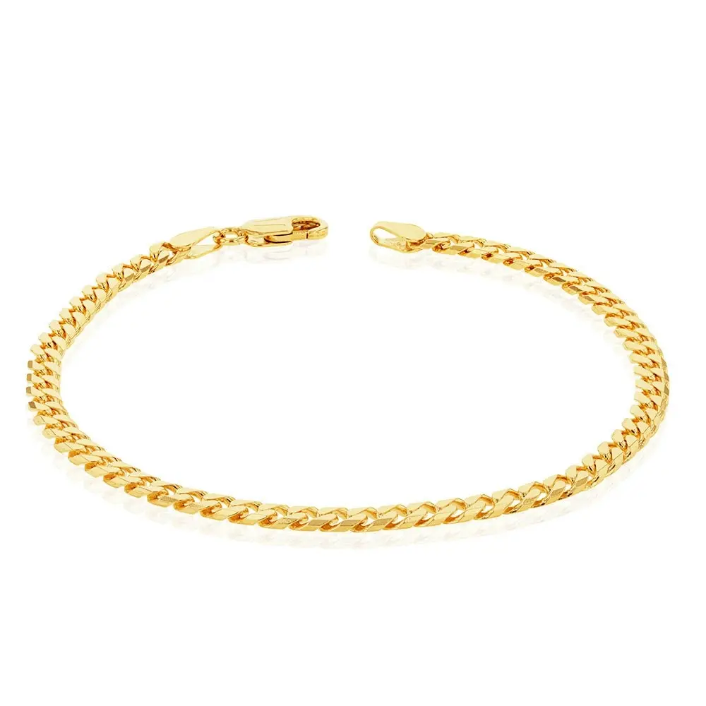 9ct Yellow Gold Flat Bevelled Curb 21cm Bracelet 120gauge