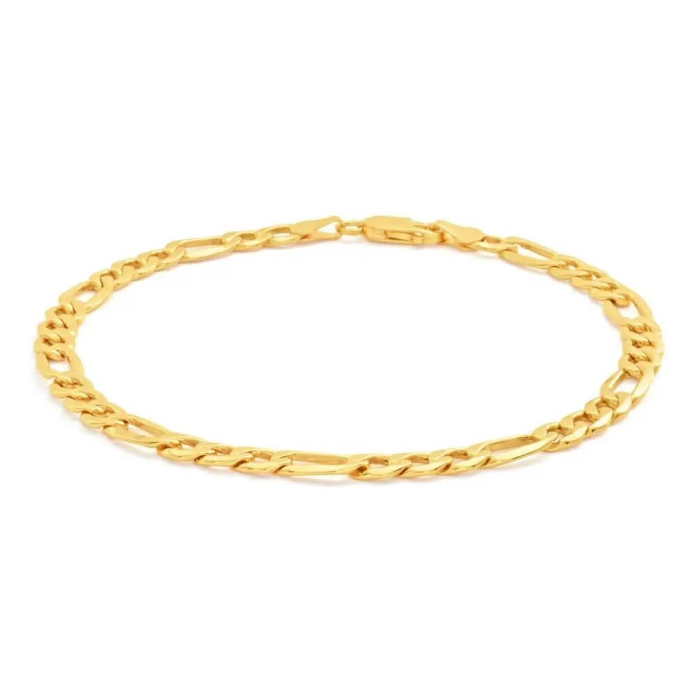 9ct Yellow Gold Silver Filled 21cm Figaro Bracelet 120 Gauge