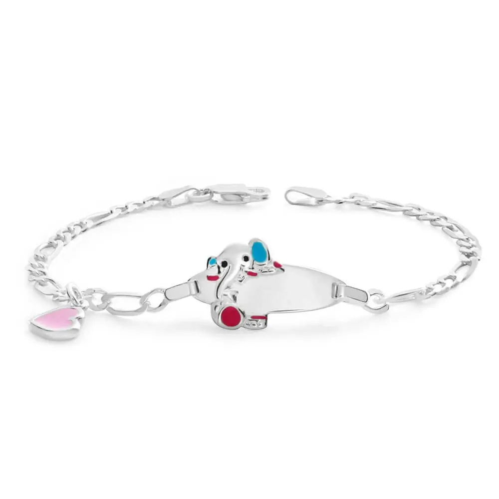 Sterling Silver Enamel Heart & Elephant 16cm Baby Bracelet