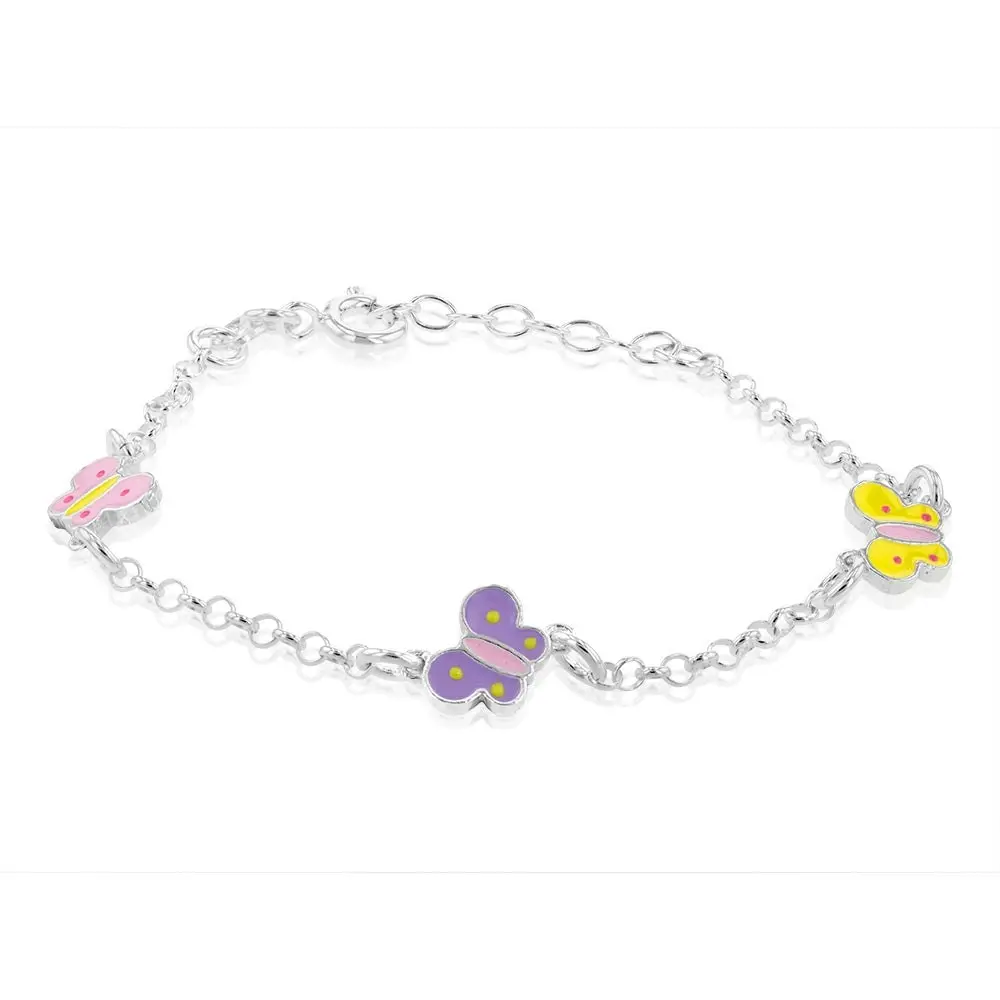 Sterling Silver Fancy Butterfly Charm Bracelet 14+2cm