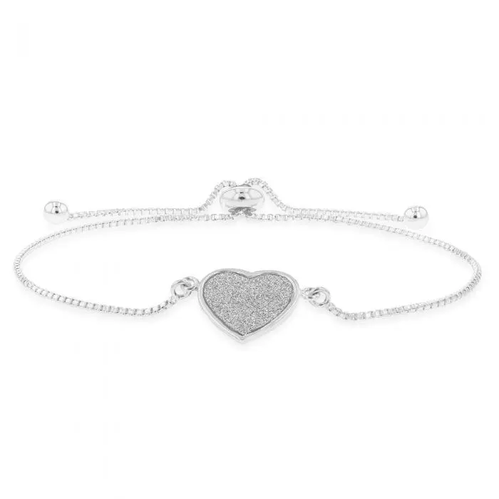 Sterling Silver Stardust  Heart Charm Slider Bracelet