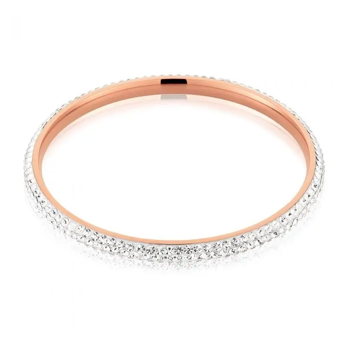 Rose Gold Plated Stainless Steel Crystal Bangle 65mm