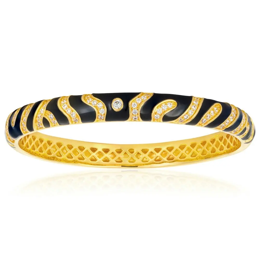 Gold Plated Enamel and Zirconia Tiger Bangle 65mm