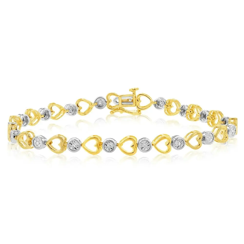 Sterling Silver Gold Plated Diamond Bracelet with Heart Design