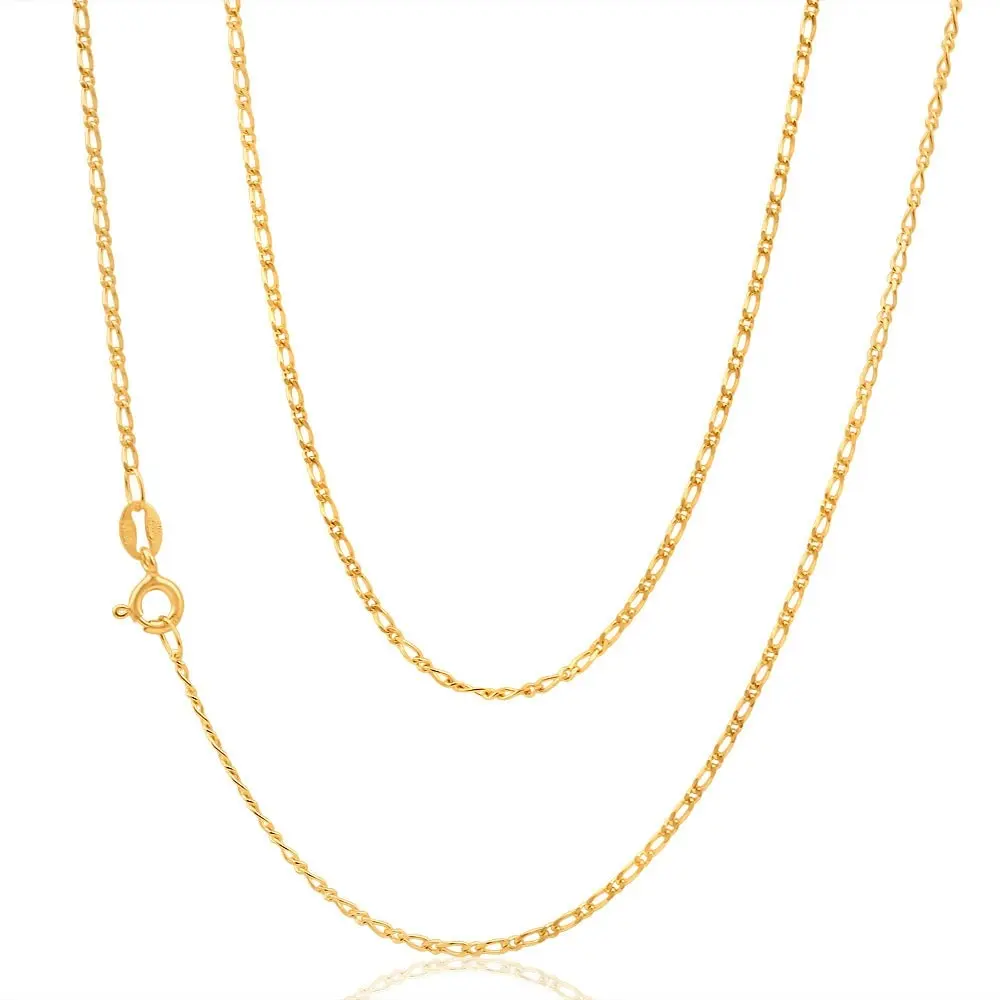 9ct Yellow Solid Gold Figaro 1:1 50cm Chain