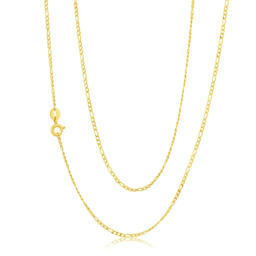 9ct Yellow Gold 3:1 Figaro 45cm Chain 40Gauge