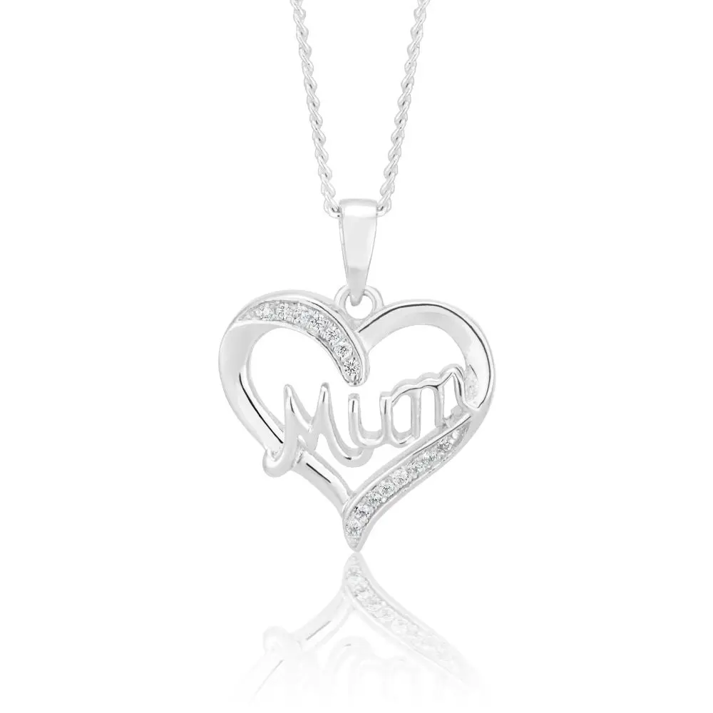 Sterling Silver Zirconia Mum Pendant in Heart