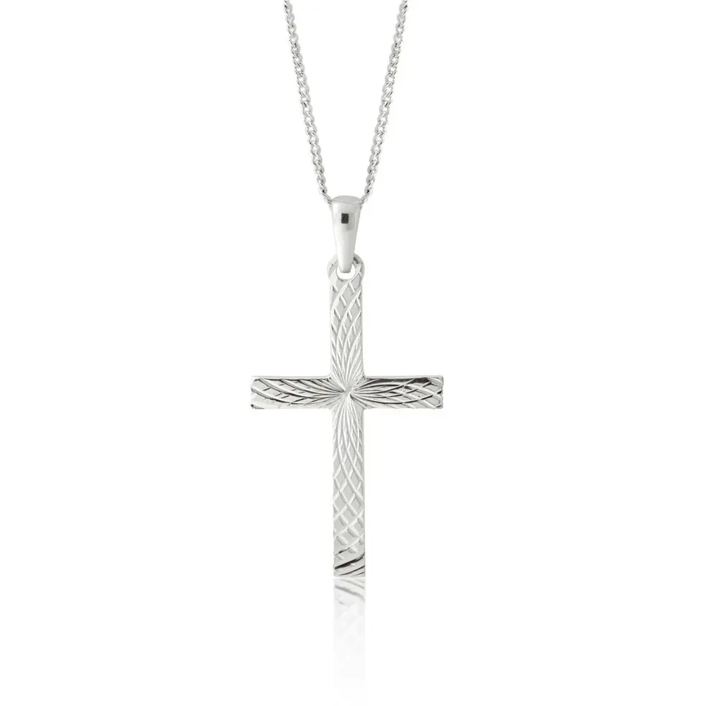 Sterling Silver Diamond Cut 35mm Cross Pendant