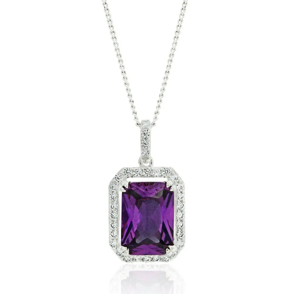 Sterling Silver Purple Cubic Zirconia Pendant