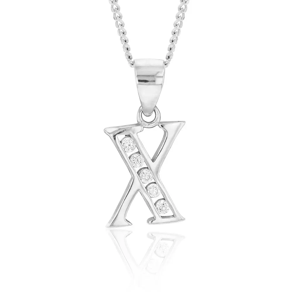 Sterling Silver Initial Zirconia  Initial "X" Pendant