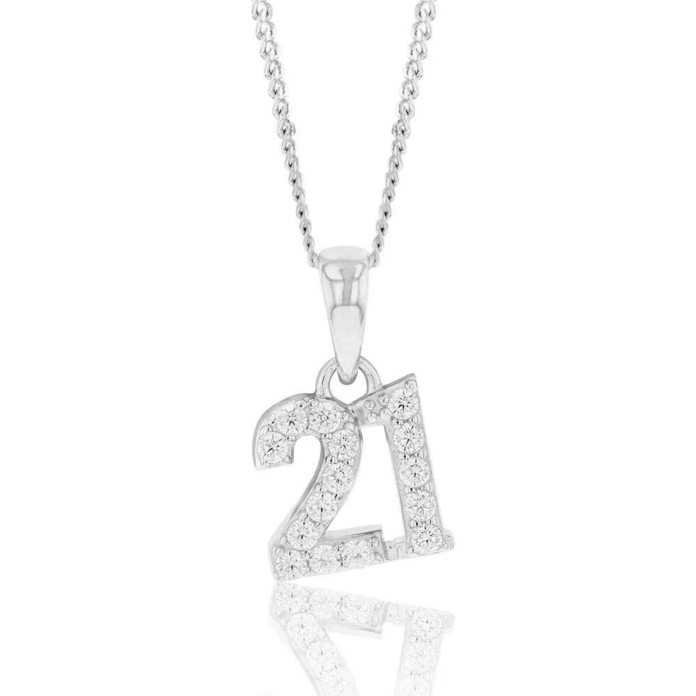 Sterling Silver Cubic Zirconia 9mm Number "21" Pendant