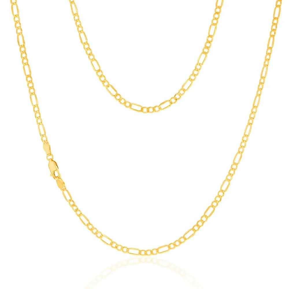 9ct Yellow Gold Silverfilled Bevelled 1:3 Figaro 80 Gauge 50cm Chain