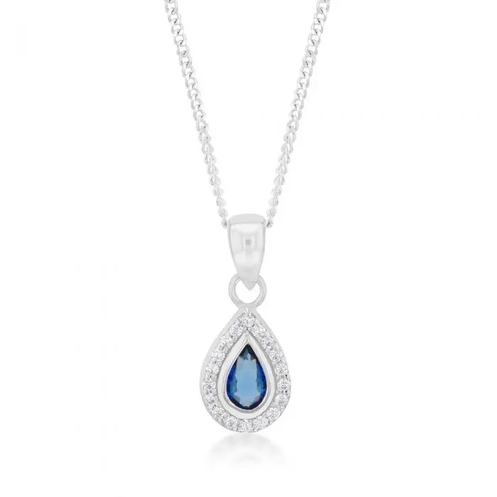 Sterling Silver Blue And White Tear Drop Pendant