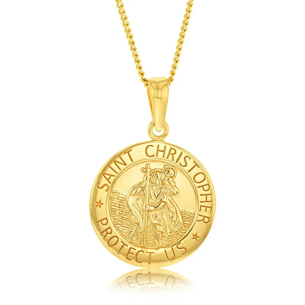 Sterling Silver Gold Plated St. Christopher Round Pendant