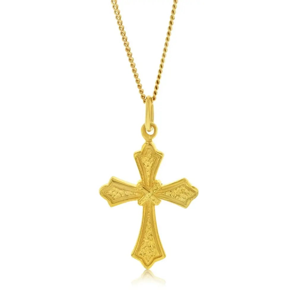 Gold Plated Sterling Silver Engraved Cross Pendant