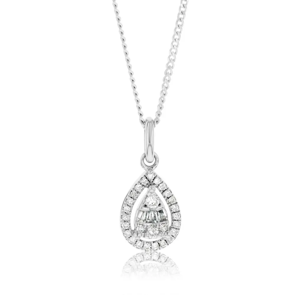 9ct White Gold 1/6 Carat Pear Shape Diamond Pendant