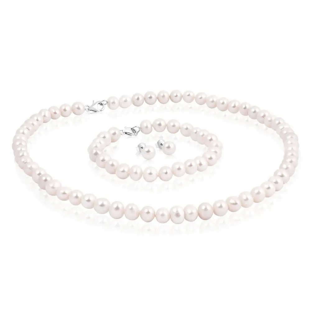 Freshwater White Pearl Boxed Set with Sterling Silver Clasp