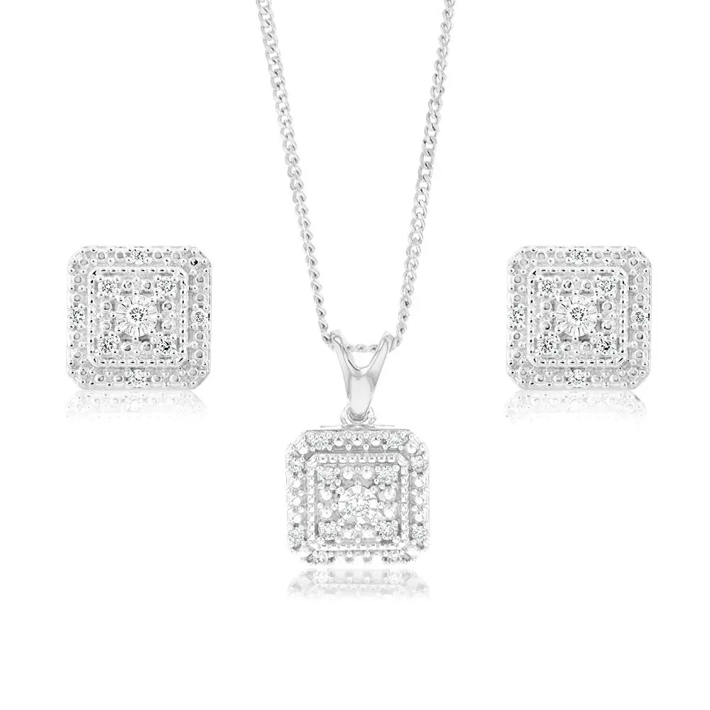 Luminesce Lab Grown 1/10 Carat Diamond Pendant & Stud Earrings Set in Sterling Silver