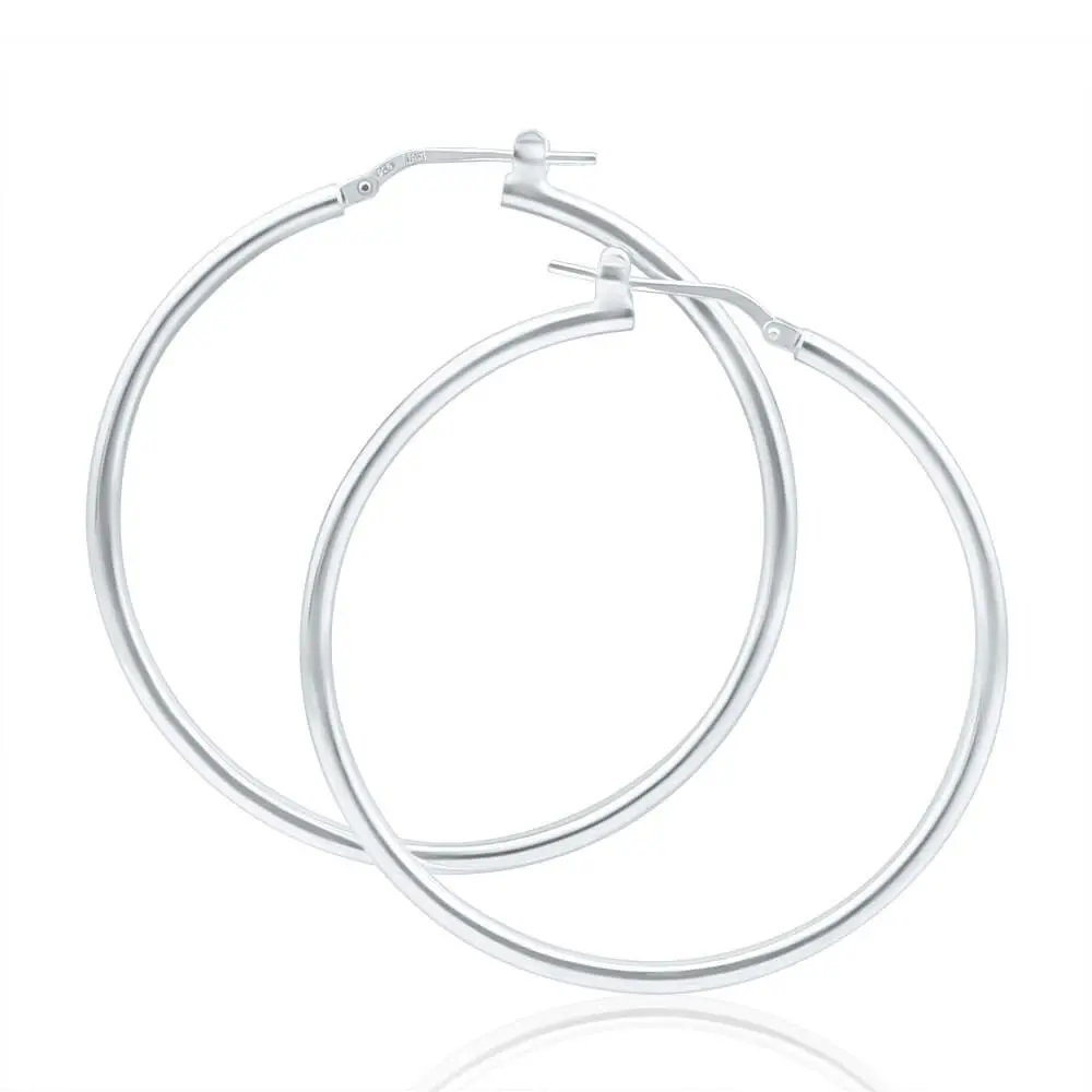 Sterling Silver 40mm Plain Thin Hoop Earrings