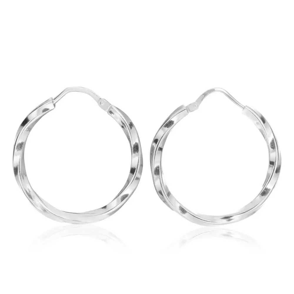 Sterling Silver Hoop Twist Earrings 20mm