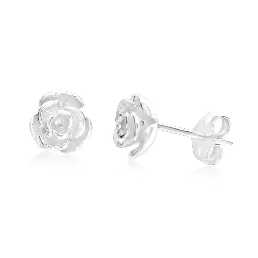 Sterling Silver Tiny Rose Stud Earrings