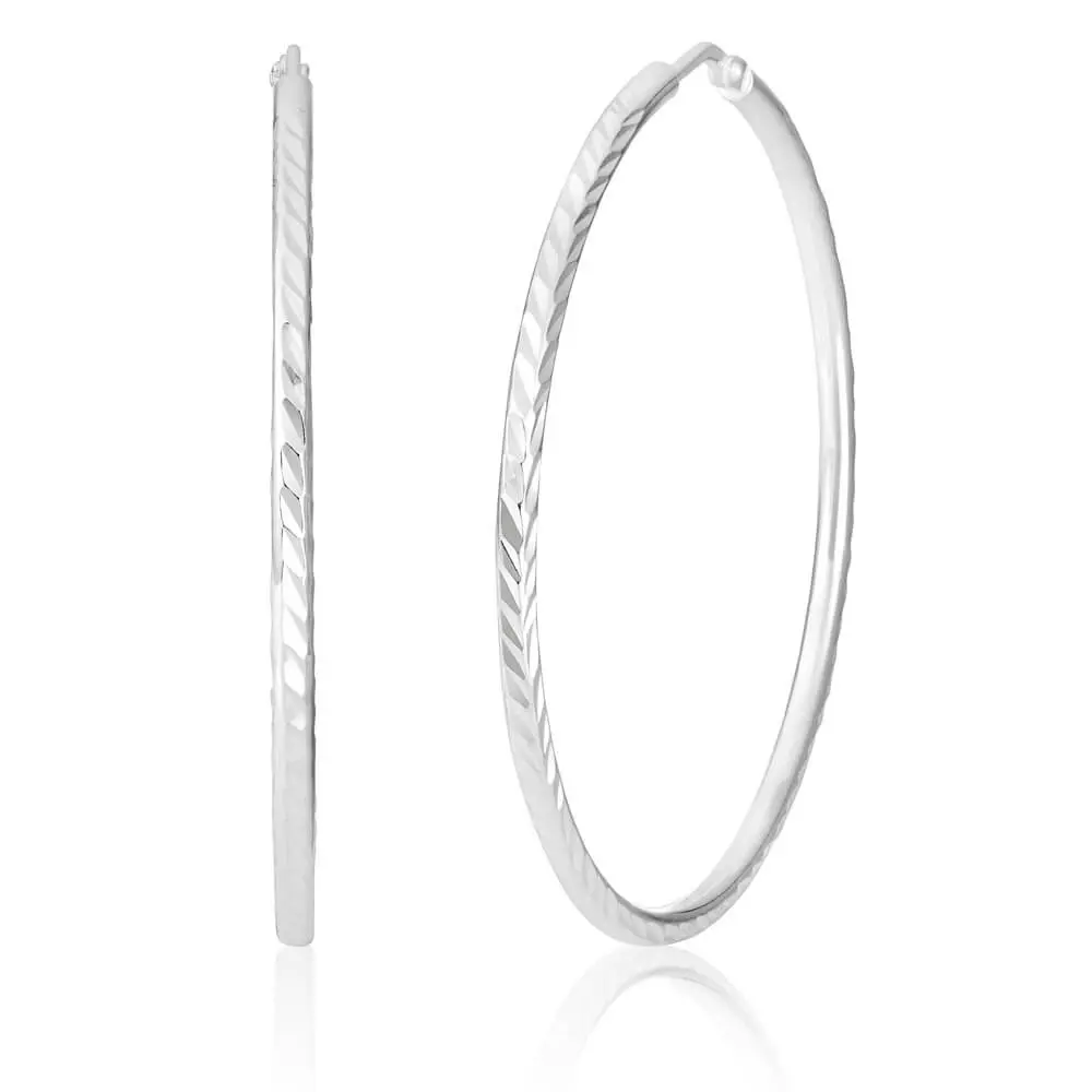 Sterling Silver 40mm Diamond Cut Hoop Earrings