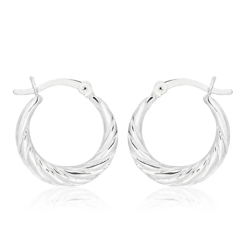 Sterling Silver Creole Twist Ridge Hoop Earrings