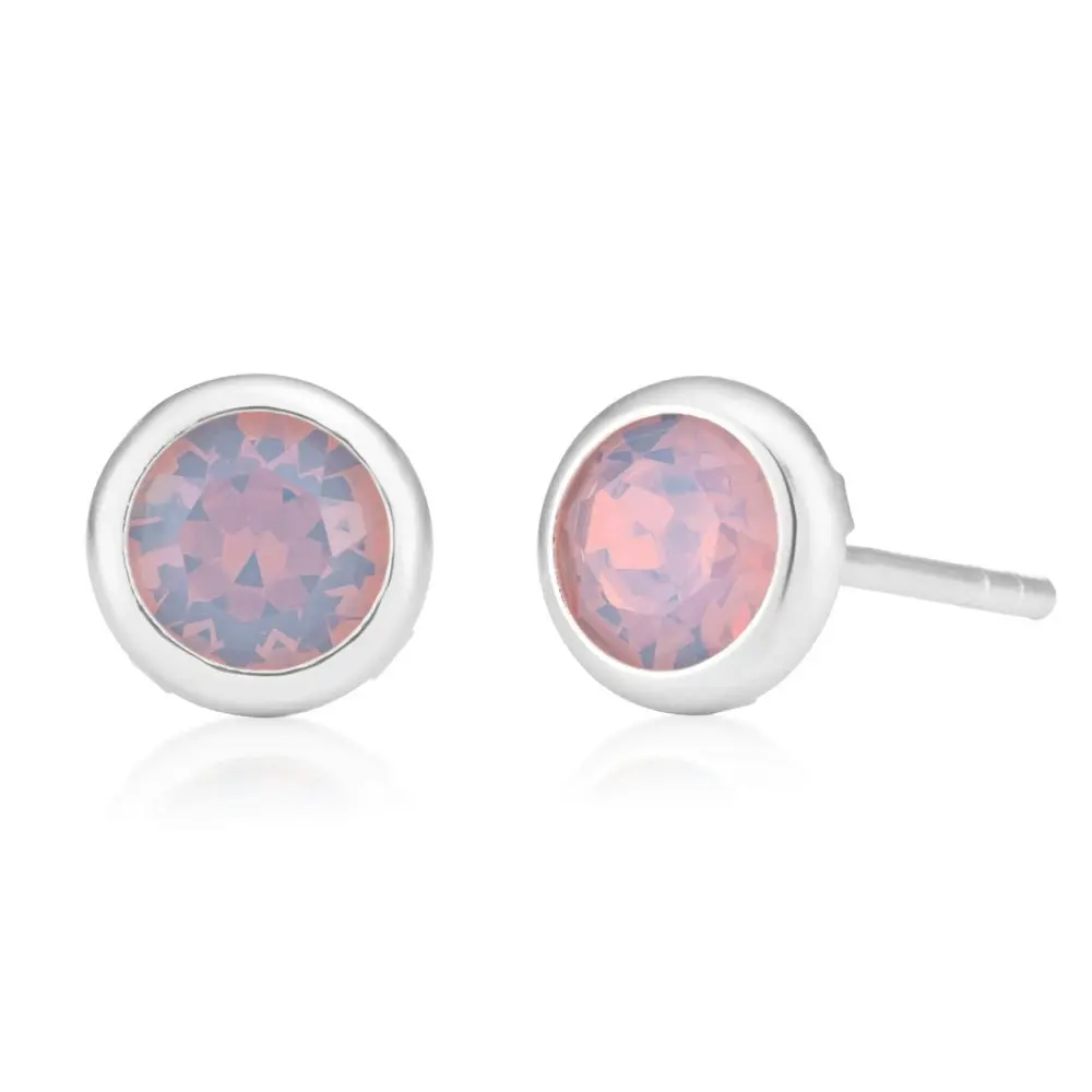 Sterling Silver Swarovski Light Pink Crystal Stud Earrings