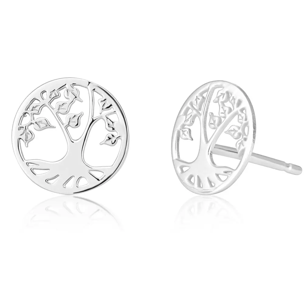 Sterling Silver Tree Of Life 10mm Stud Earrings