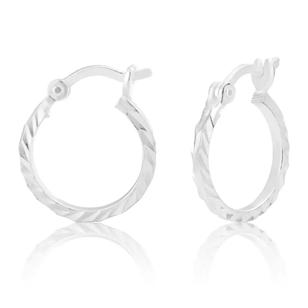 Sterling Silver 15mm Dicut Hoop Earrings