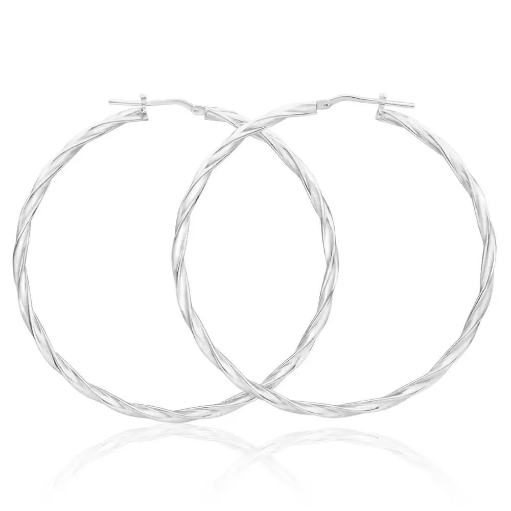 Sterling Silver 50mm Twisted Hoop Earrings