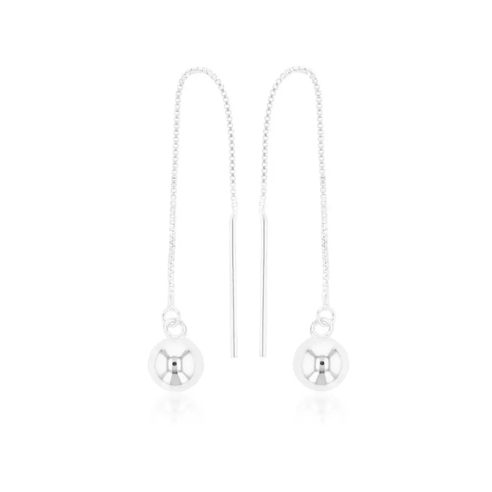 Sterling Silver 7.5mm Ball Threader 90mm Earrings