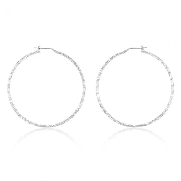 Sterling Silver Twisted 50mm Hoop Earrings