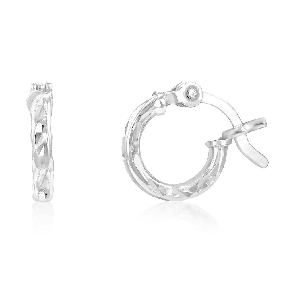 Sterling Silver Diamond Cut 10mm Hoop Earrings