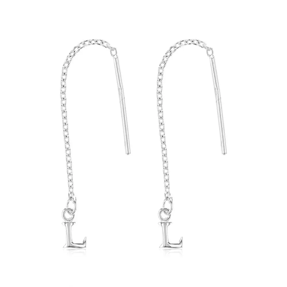 Sterling Silver Initial L Threader Drop Earrings