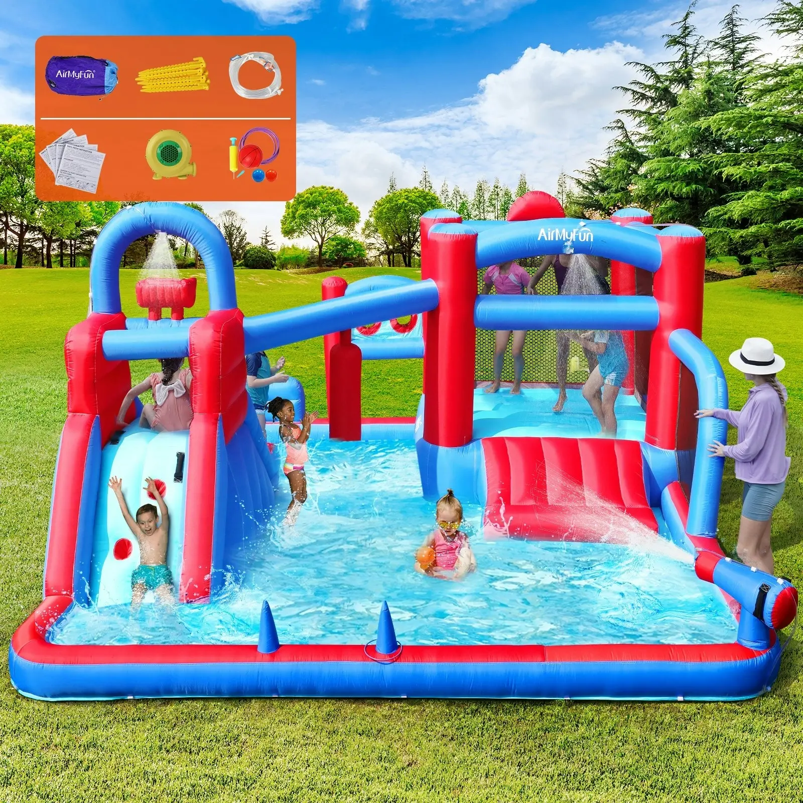 AirMyFun 11 Play Zones Inflatable Trampoline Bounce House Kids Jumping Water Slide Outdoor Toy